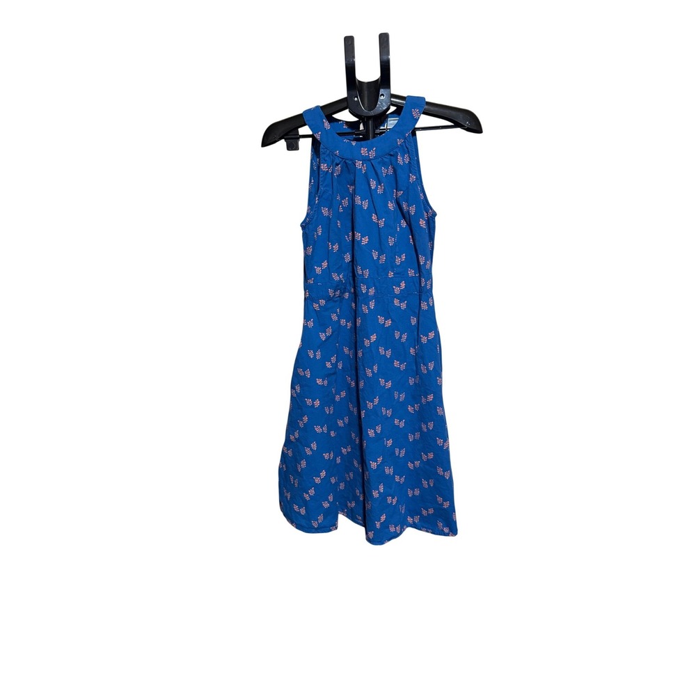 Mata Traders Blue Pink Leaf Print Cotton Halter Neck A-Line Dress‎ Large L